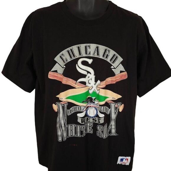 Vintage Chicago White Sox T Shirt Mens Size Large Black 90s OVERSIZED Made In US - Picture 1 of 7